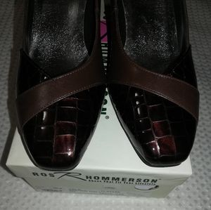 Ros Hommerson Brown Crocodile Leather Slip On Shoes Size 8 With Box Women